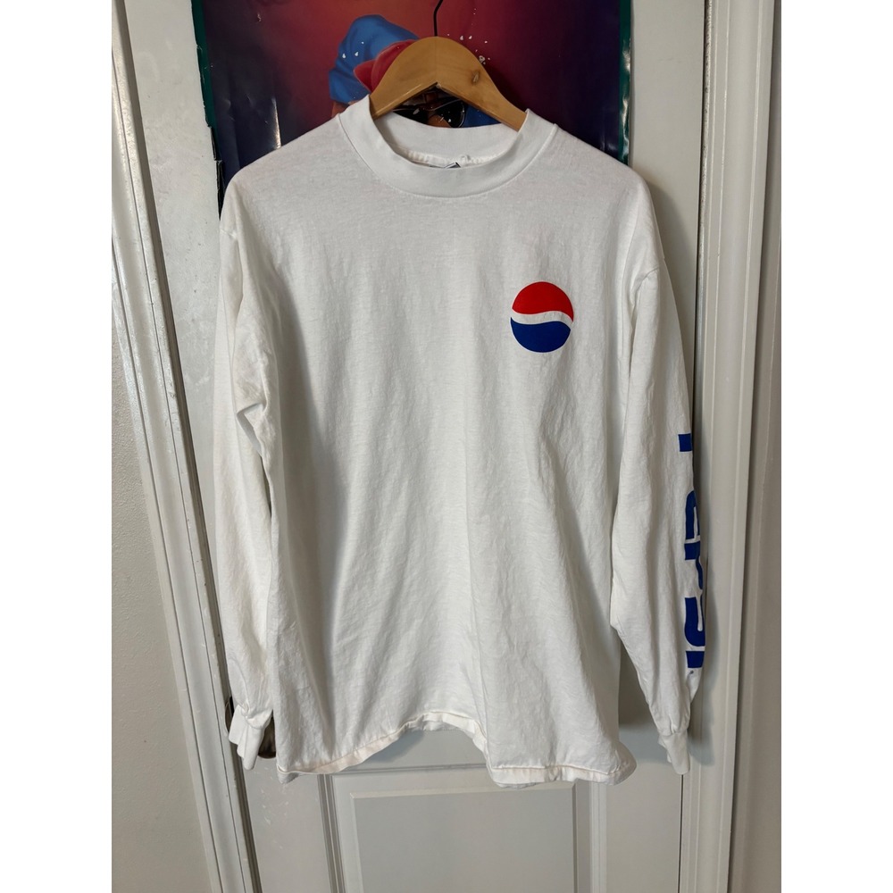 Vintage All Sport Pepsi Long Sleeve T-Shirt White XL Made in USA 90s Logo